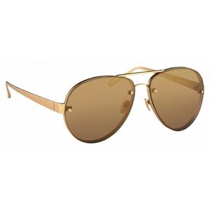 Linda Farrow Aviator Sunglasses In Yellow Gold With Matte Gold Lens LFL375 C8
